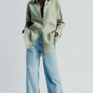 ZARA LINEN SHIRT  MID-GREEN - REF. 8372/034